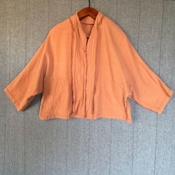 The Lullaby Club Bat Wing Dolman Sleeve Button Up Oversized Top in Clay Size XS - Picture 6 of 10